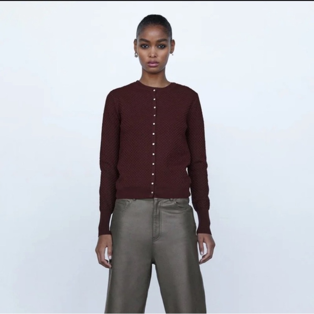 Zara Jewel Button Textured Cardigan - Picture 2 of 10